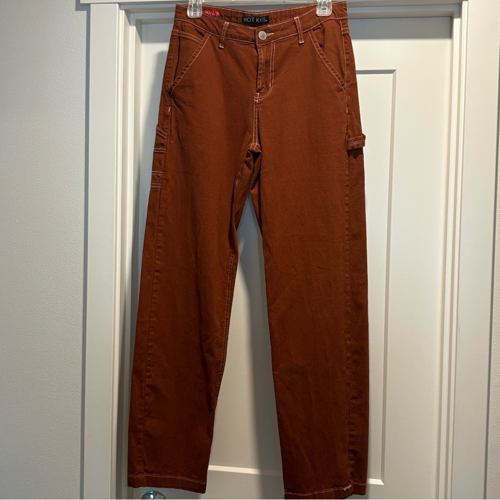EUC [Hot Kiss] Cargo Straight Leg Stretch Rust Orange/Brown Pants Juniors Sz 9 - Picture 2 of 9